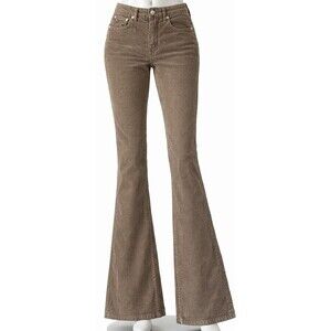 Minga London Brown Corduroy Flare Pants Womens 24" Waist High Rise Bell Bottom